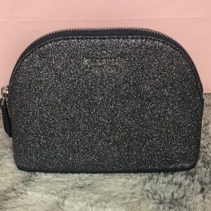 Kate Spade Glitter Dome Cosmetic Case • Black Sparkle Makeup Bag NWT